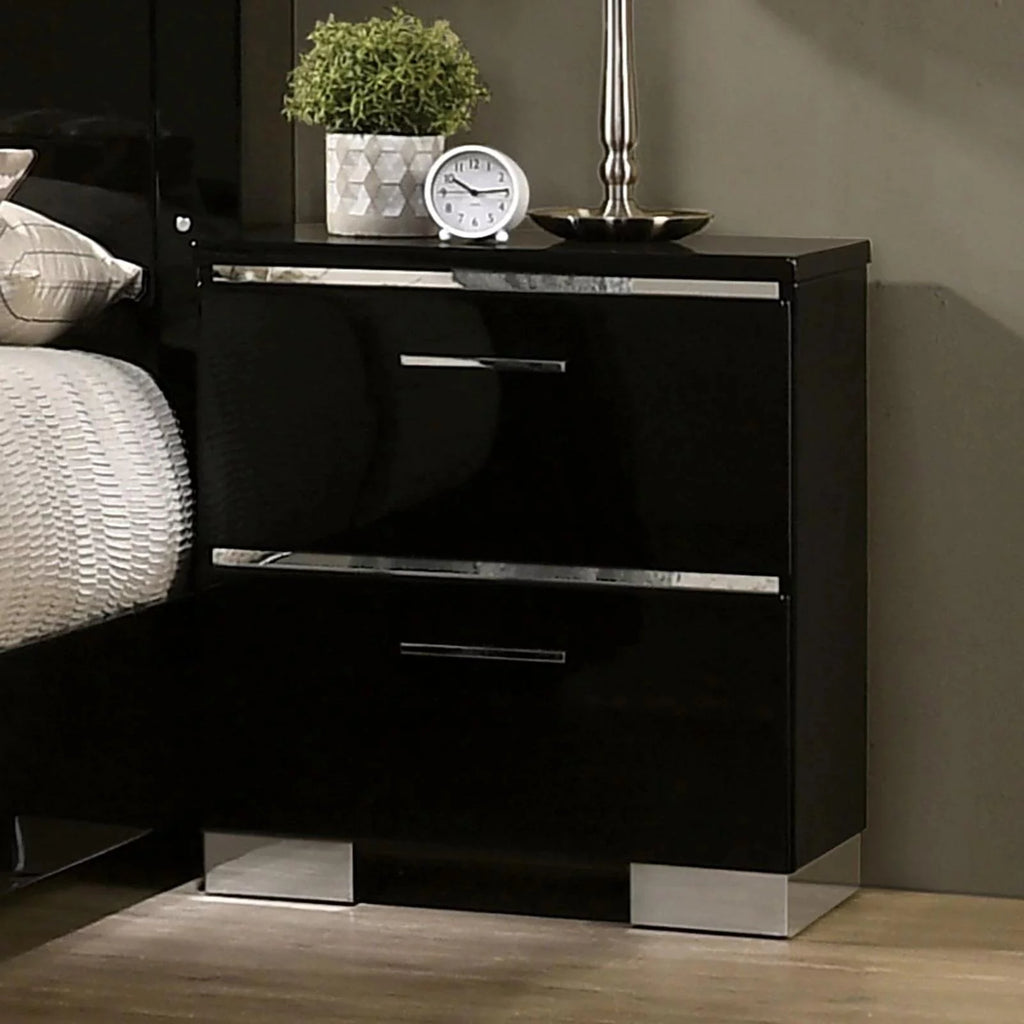 Black Solid Wood 3pcs Bedroom Set Q615
