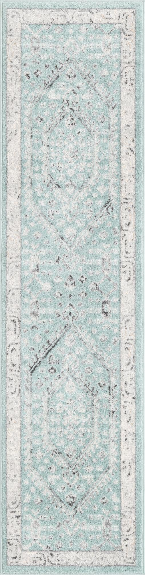 8 Ft Runner Aqua Medium-Pile Rug E791