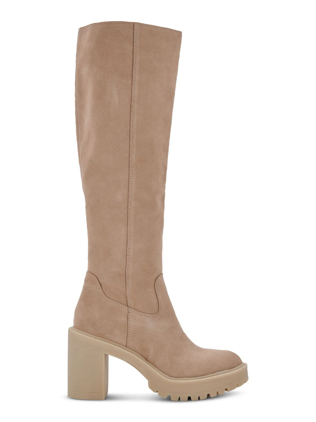 Beige Leather Round Toe Block Heel Dress Boots L83984