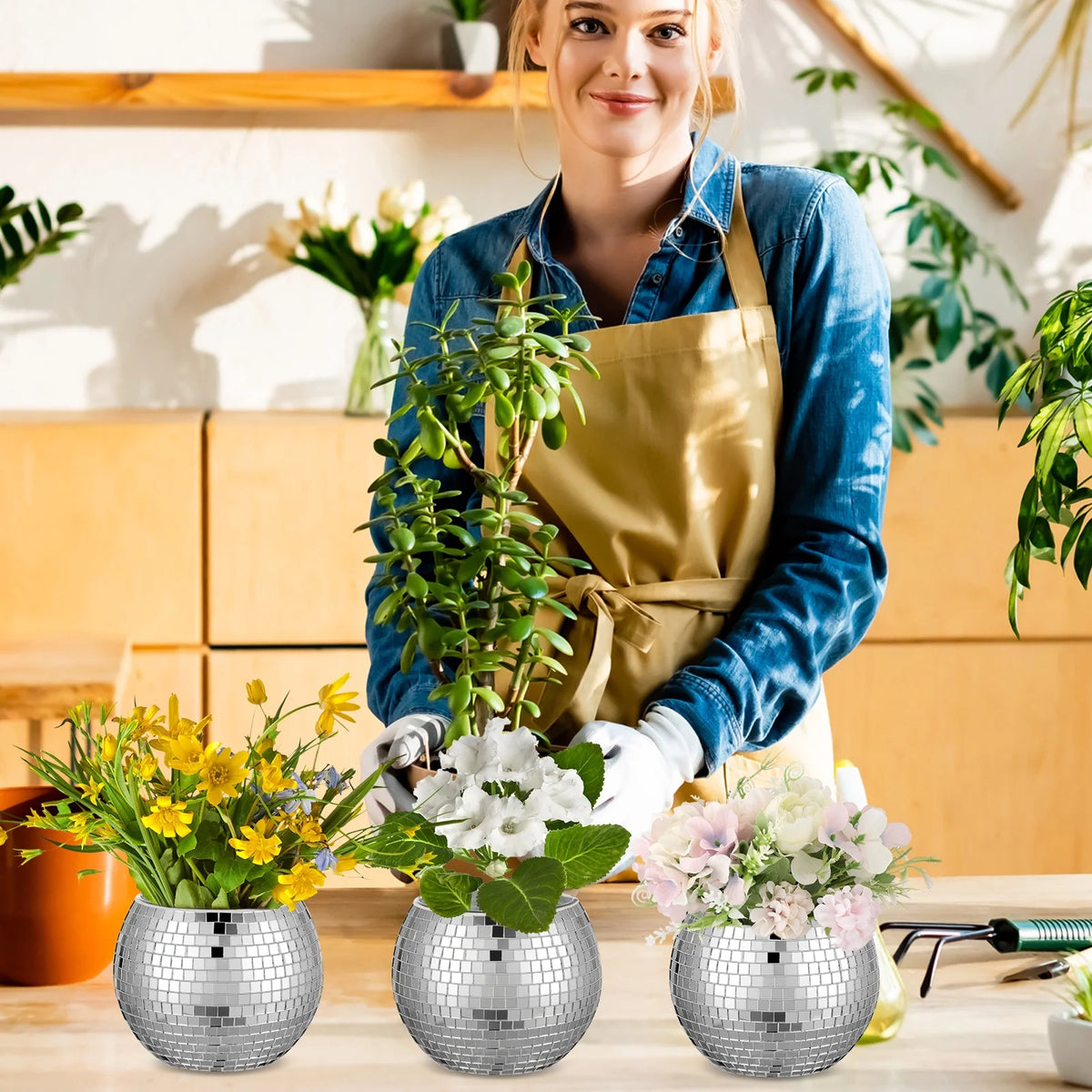12 Pcs Silver Disco Ball Glass Vase N364267