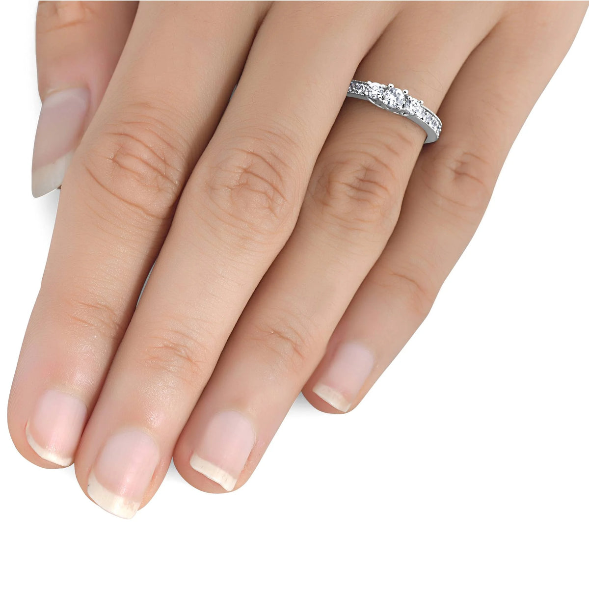14K White Gold 3 Stone Diamond Ring D489439