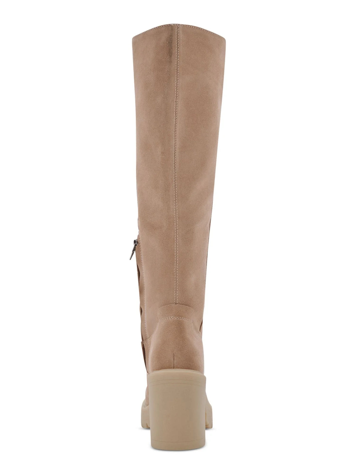 Beige Leather Round Toe Block Heel Dress Boots L83984
