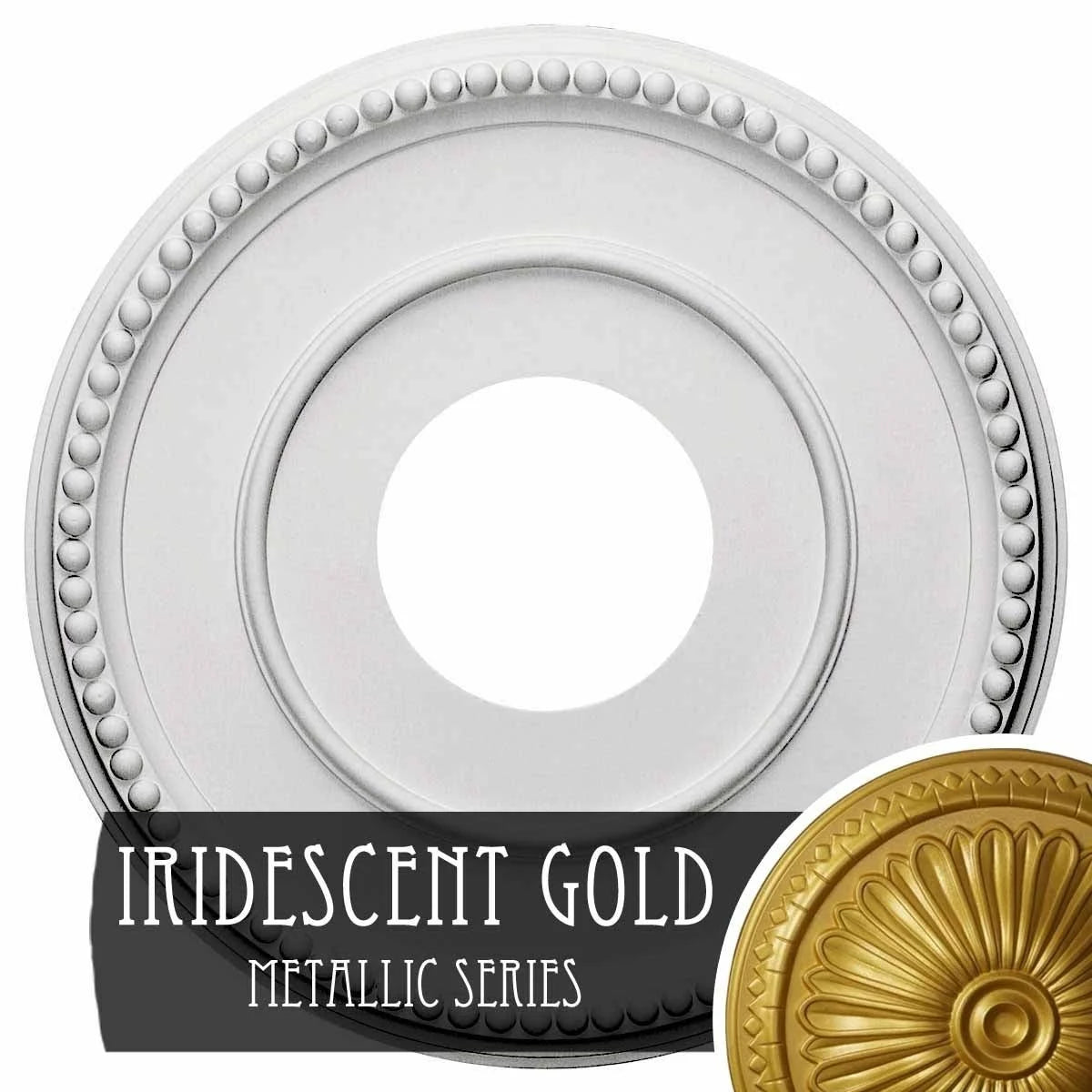 12 1/2x22OD x 3 7/8x22ID x 3/4x22P Ceiling Medallion, Hand-Painted Iridescent Gold P7964