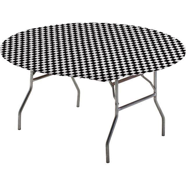 Black Check Plastic Tablecover 60x22 Round Case of 12 C263