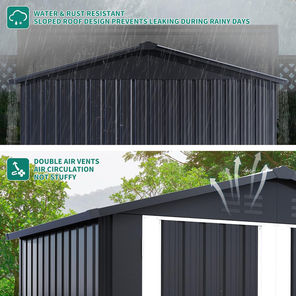 Black 6 x 4FT Metal Outdoor Storage Shed T929500