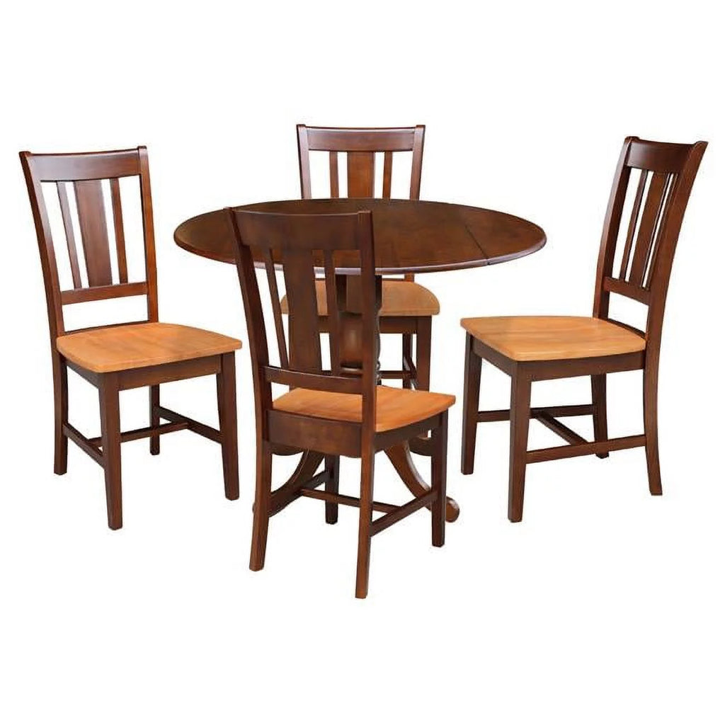42 in Solid Wood Dining Table with 4 Splat Back Chairs E37069