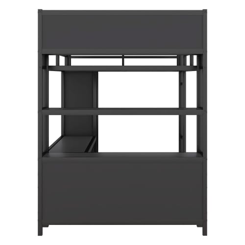 Black Full Size Metal Loft Bed with Wardrobe and L-Shaped Desk R992432