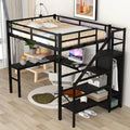 Black Full Size Metal Loft Bed with Desk and Stairs F758875