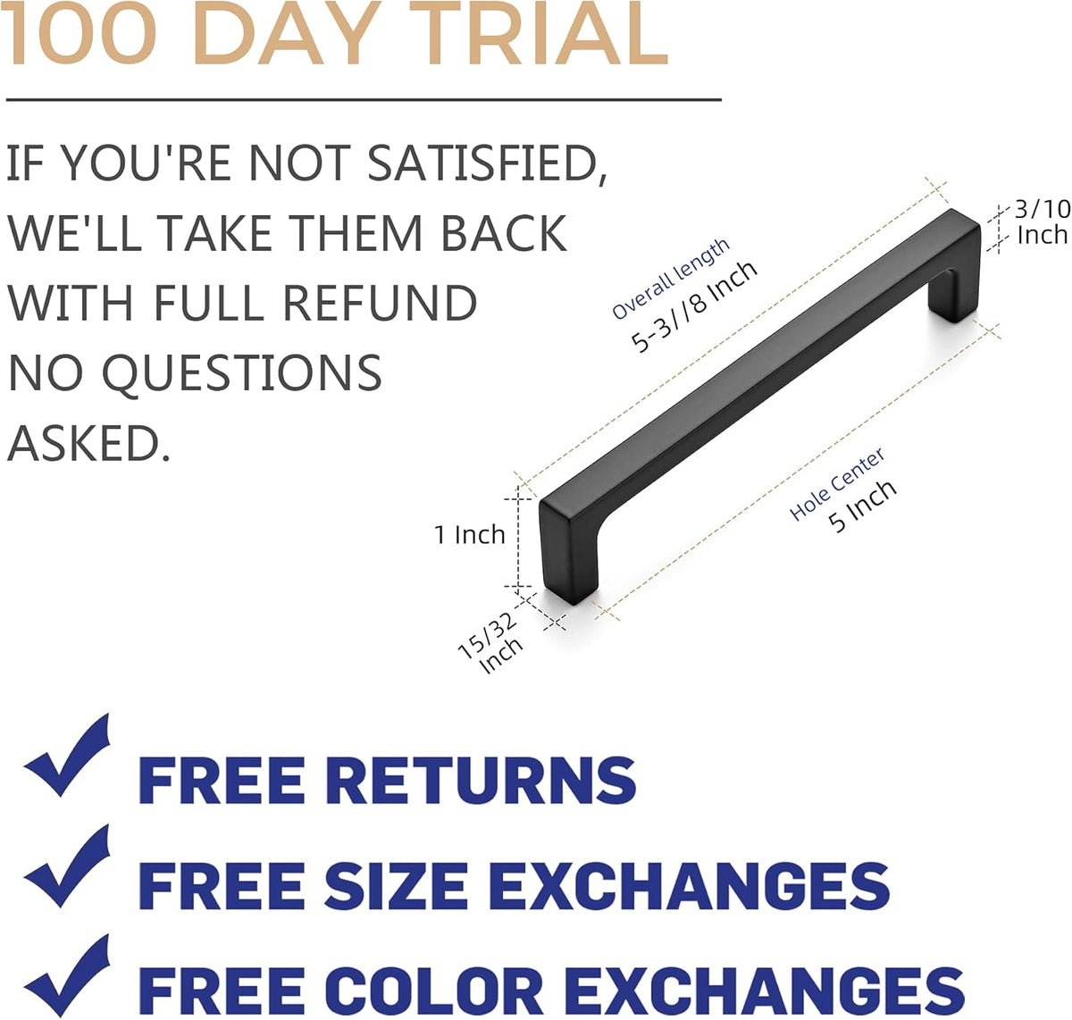 30 Pack Matte Black Square Cabinet Handles C765