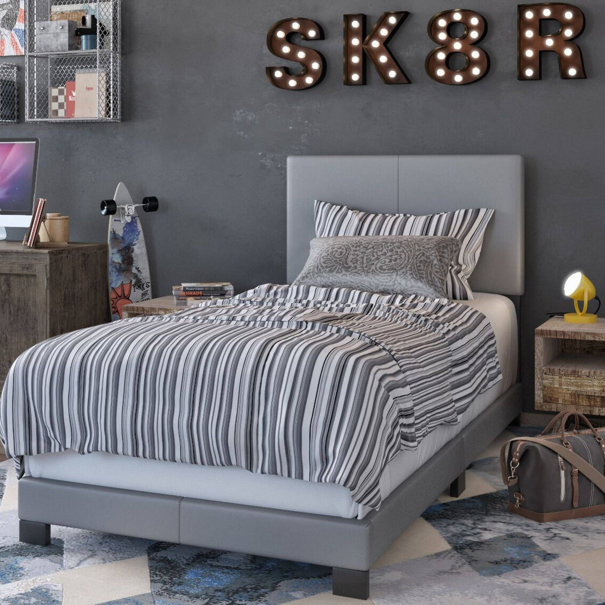 Grey Faux Leather Bed S583