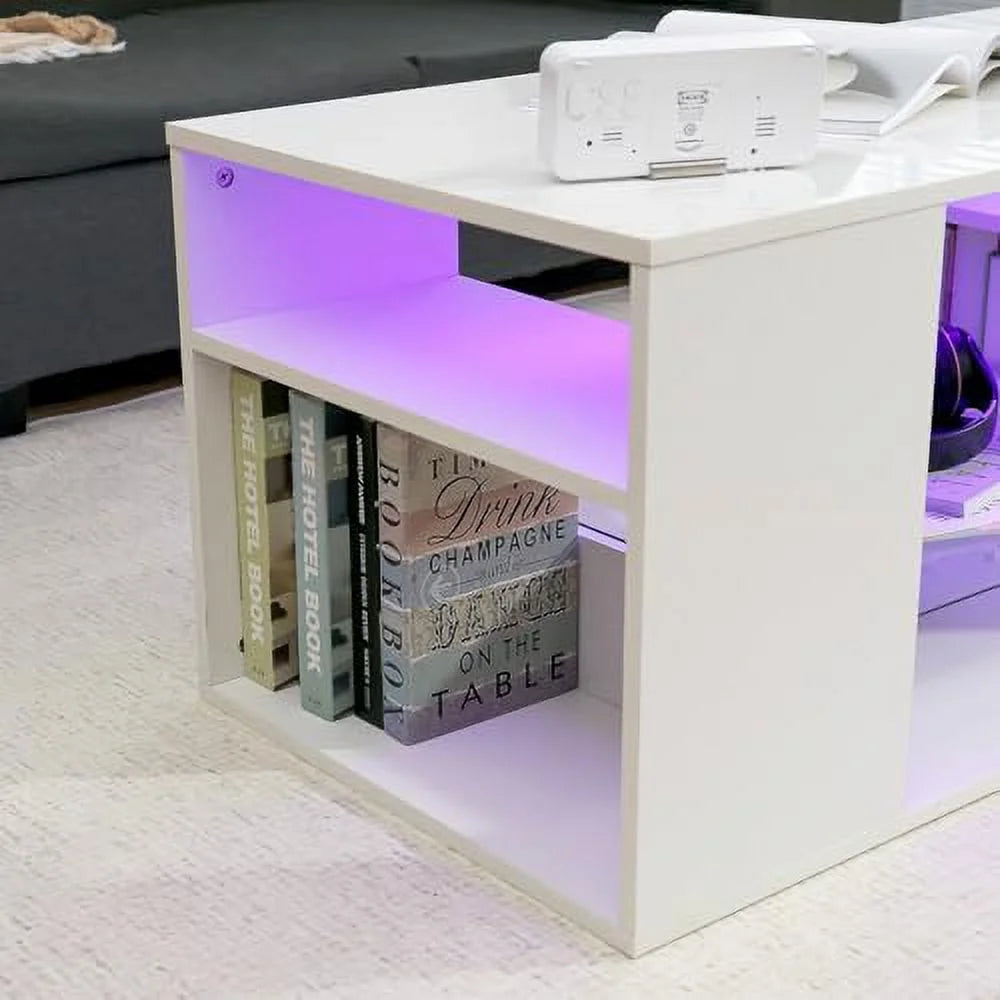 LED Coffee Table with 3 Tiers High Gloss White I82320