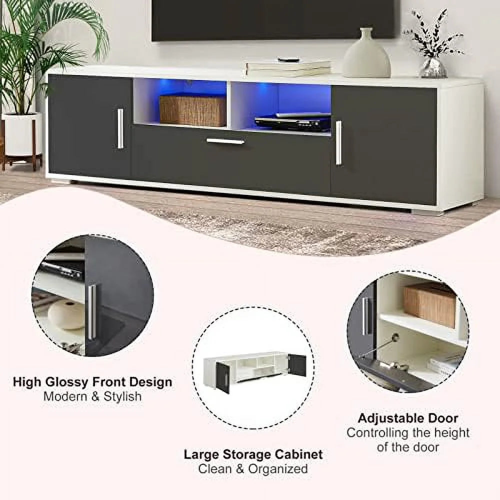 Brown TV Stand with 2 Cabinets and 2 Open Shelves Y62986