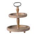 2-Tiered Round Wooden Tray with Handle D649