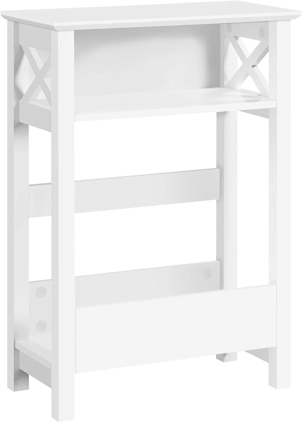 White 3-Tier Narrow Side Table with Magazine Holder S28174