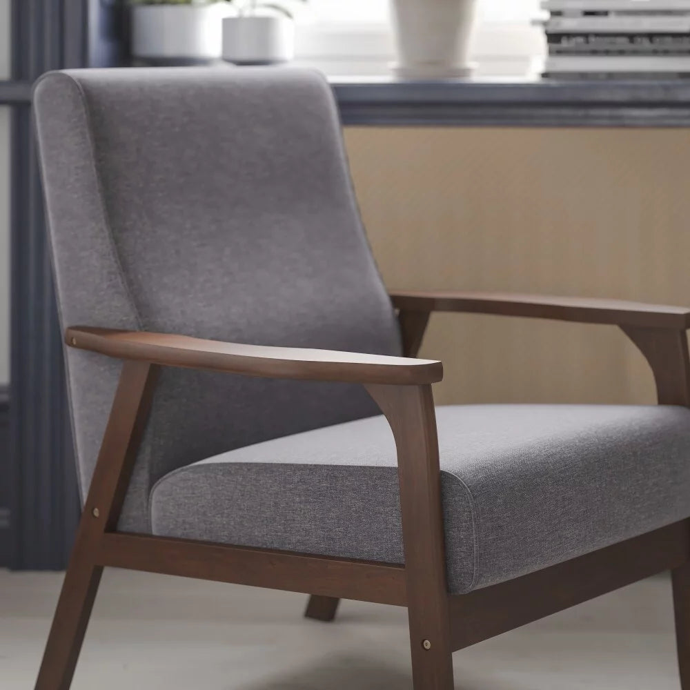 Dark Gray Faux Linen Arm Chair with Wooden Frame C372