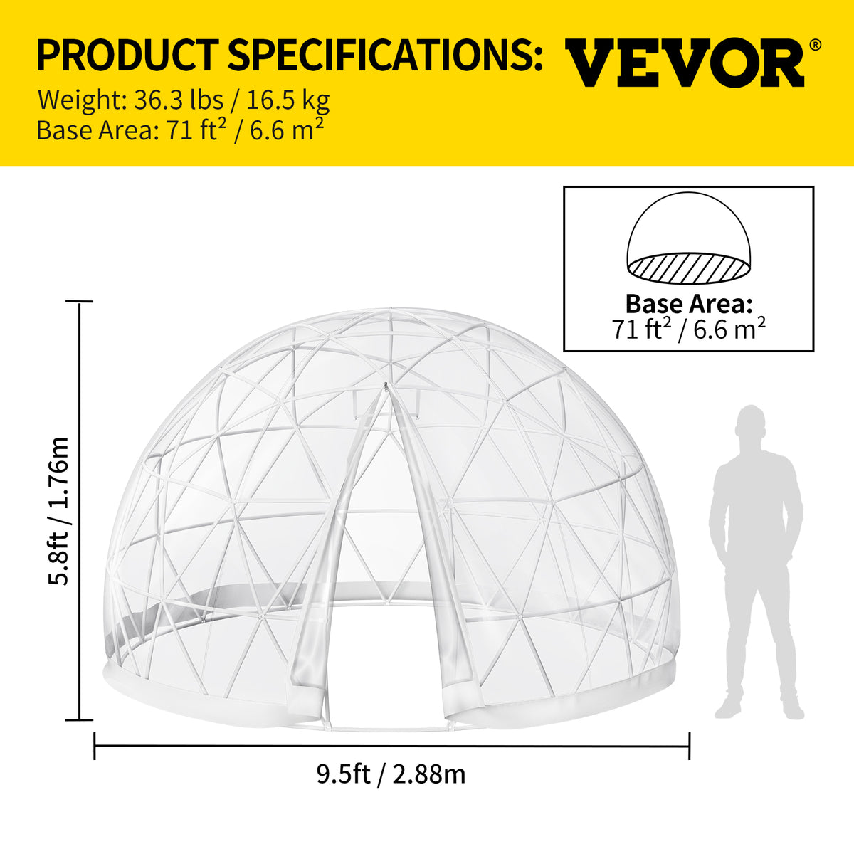9.5ft PVC Geodesic Dome Bubble Tent with Door and Windows G814598