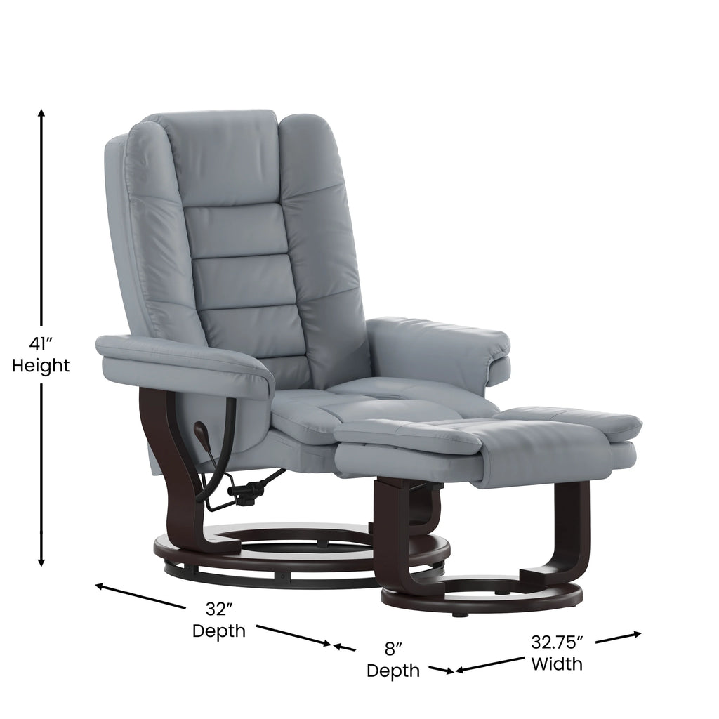 Gray Faux Leather Recliner with Ottoman V21071