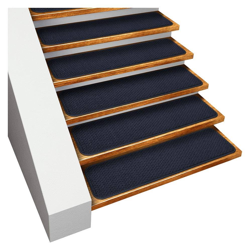 Set of 15 Skid-Resistant Carpet Stair Treads Navy Blue F68646