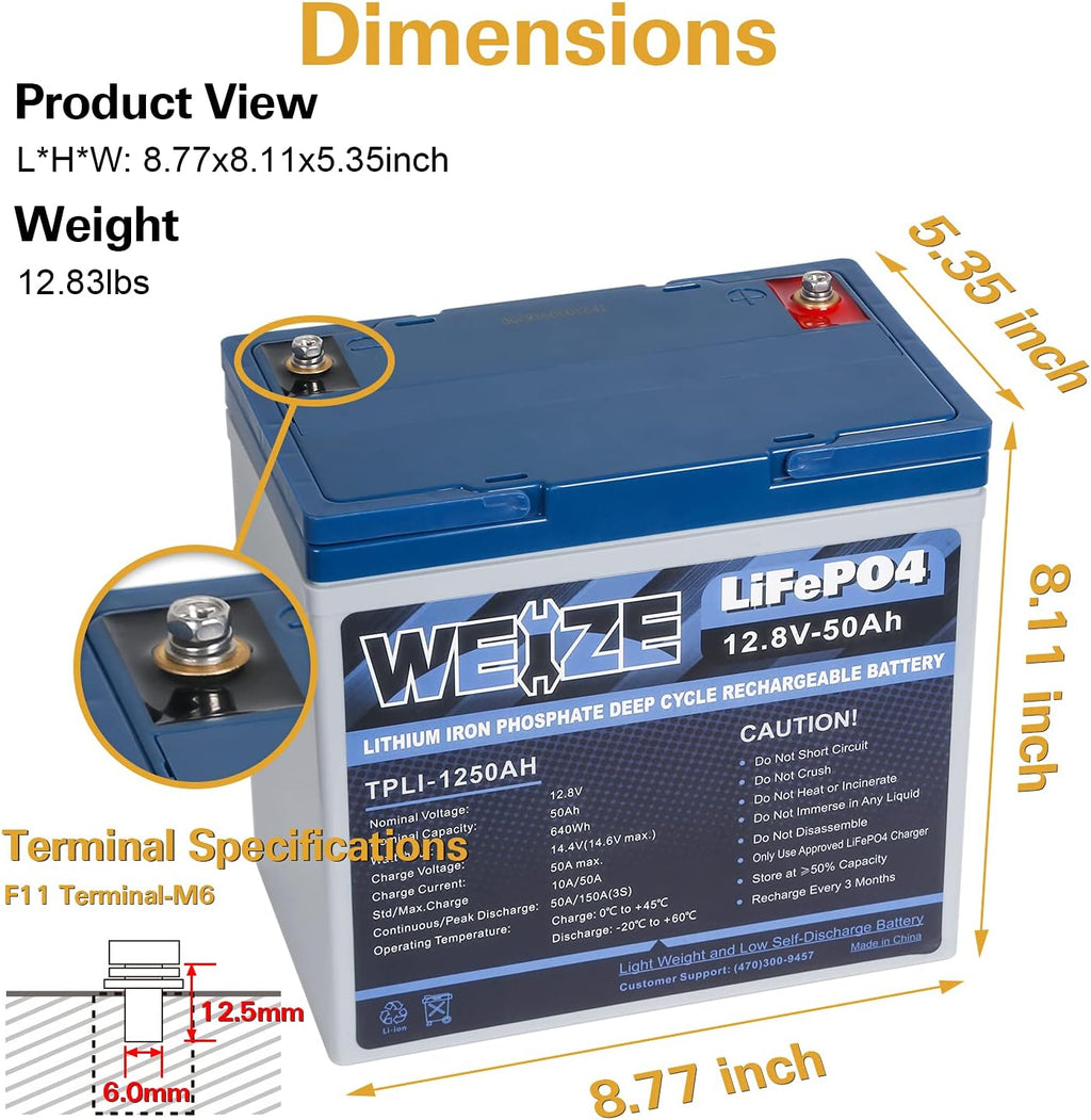 12V 50Ah LiFePO4 Lithium Battery V9655
