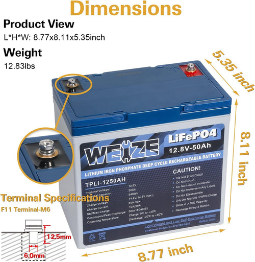 12V 50Ah LiFePO4 Lithium Battery V9655