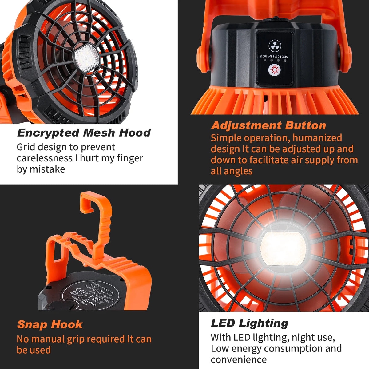 Rechargeable Camping Fan and LED Lantern with 270° Rotation and Built-In Hook P63136