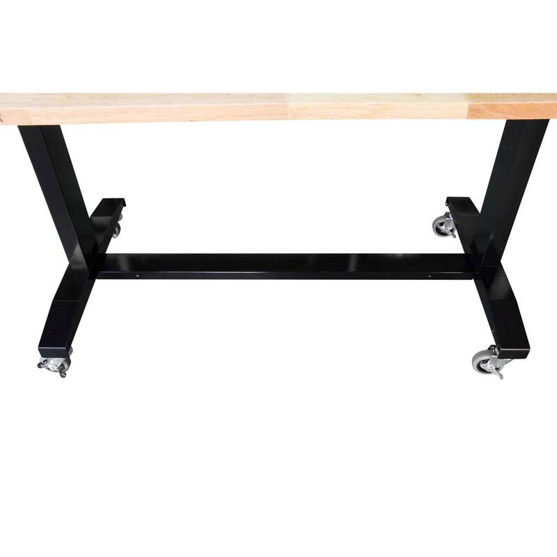 Black Adjustable Height Solid Wood Top Workbench Table Q30523