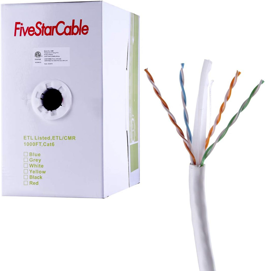 1000ft Cat6 CMR 23AWG Solid Bare Copper UTP Bulk Ethernet Cable Blue T647