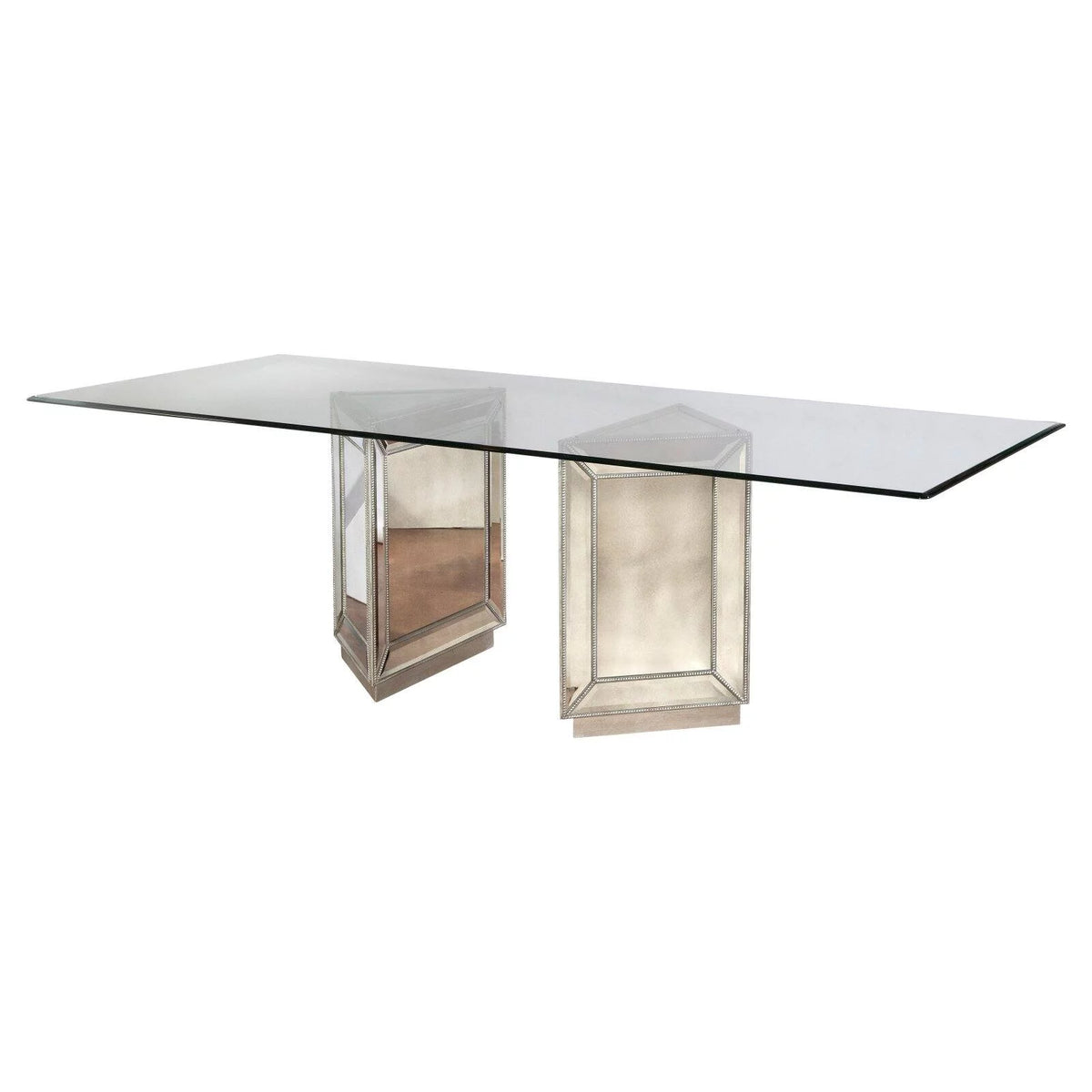 Wood Double Pedestal Dining Table with Glass Top Z486933