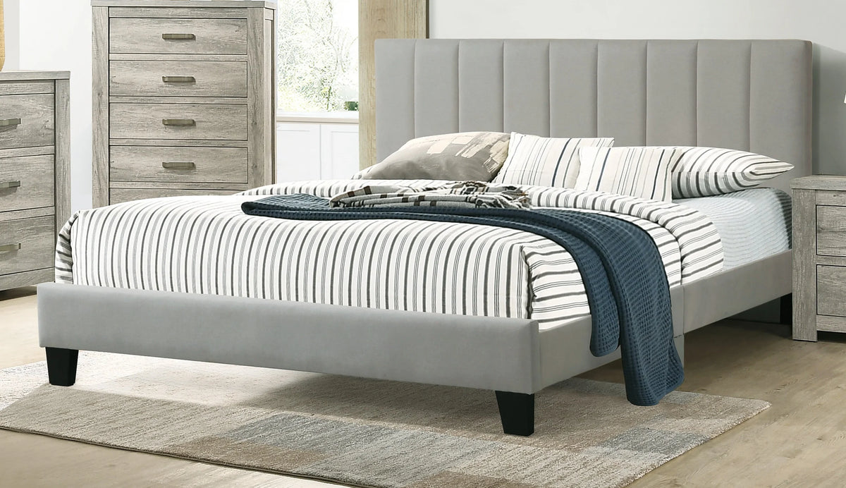 Solid Wood Full Size Bed with Polyfiber Headboard G642