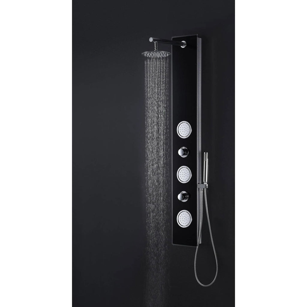 Black Full Body Shower Panel System with Rain Shower and Spray Wand O472