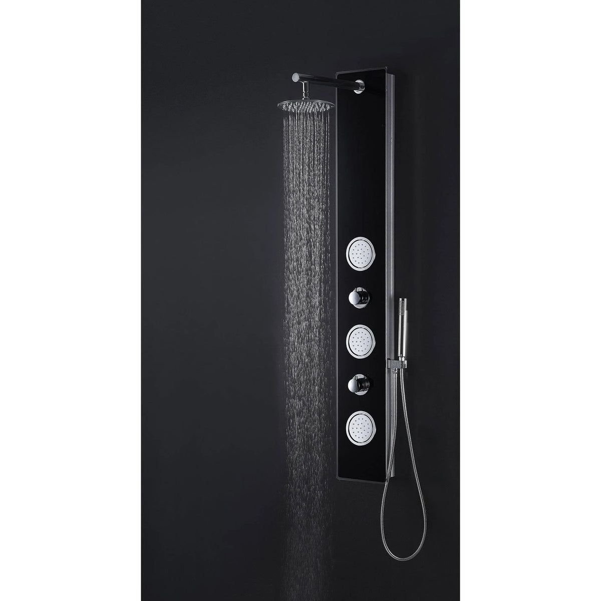 Black Full Body Shower Panel System with Rain Shower and Spray Wand O472