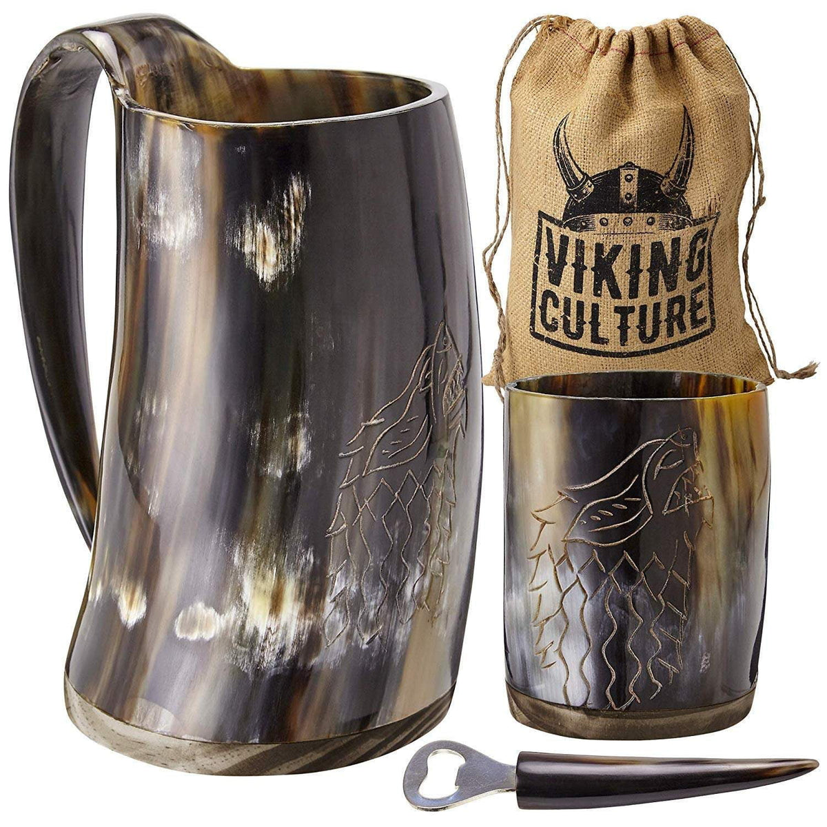 Ox Horn Mug, Shot Glass, and Bottle Opener 3 Piece Set 16-oz D437285