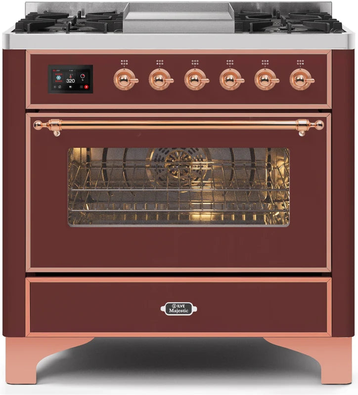 Burgundy Copper Trim Dual Fuel Propane Gas Range T59039