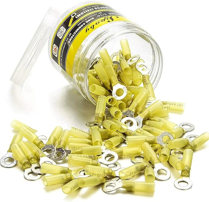 100PCS Heat Shrink Crimp Ring Connectors 5/16" Yellow 12-10 AWG I582