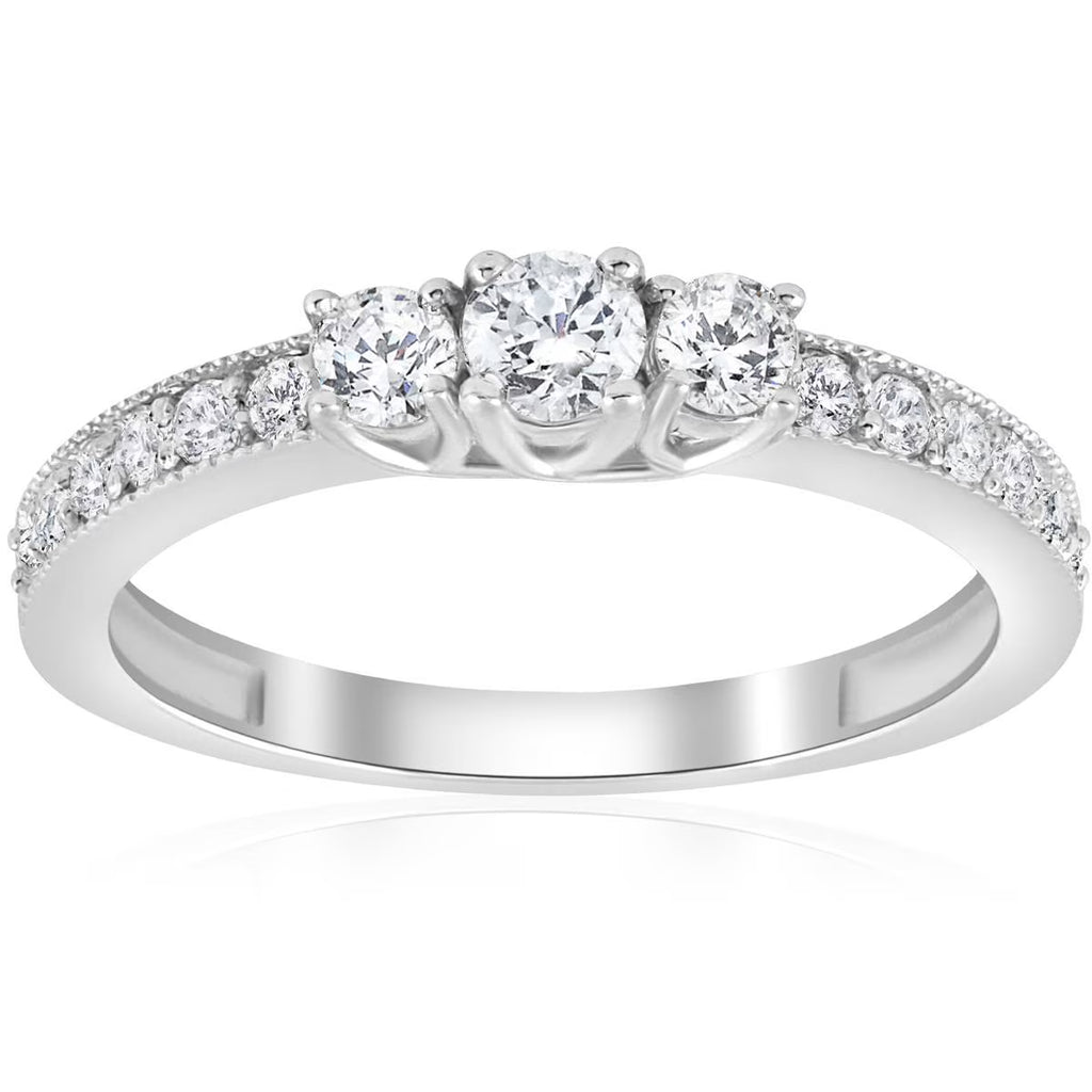 14K White Gold 3 Stone Diamond Ring D489439