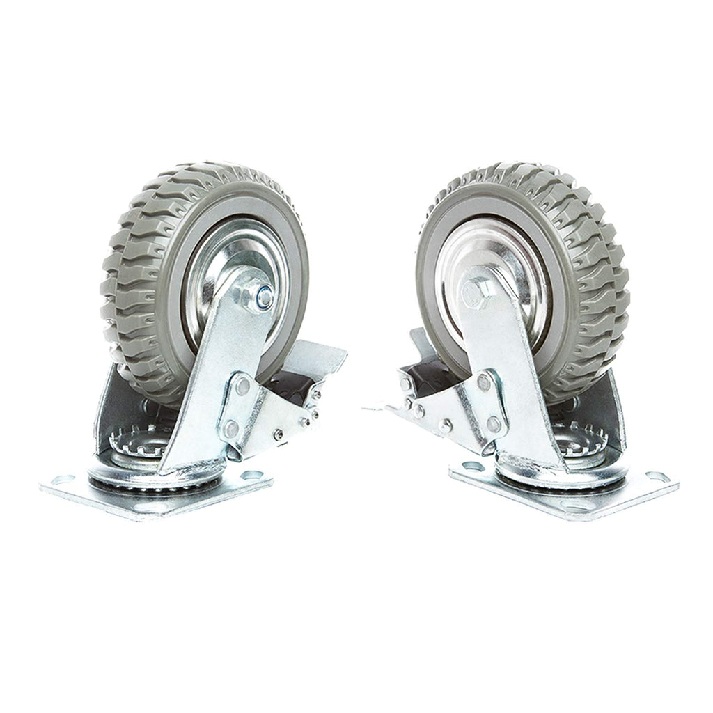 6 Inches Heavy Duty Rubber Swivel Casters Set of 4 (2 with Brakes & 2 Without) T929