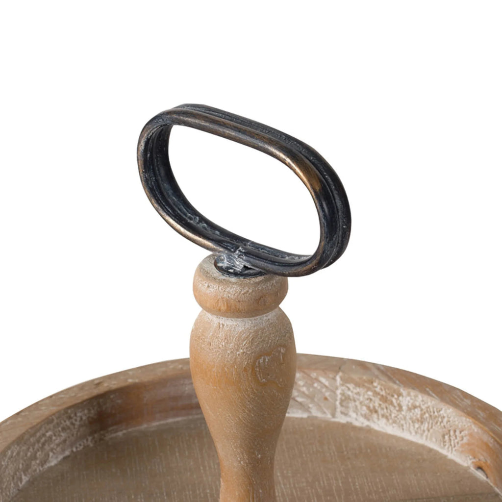 2-Tiered Round Wooden Tray with Handle D649