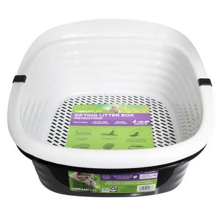 Black Large Sifting Cat Litter Box with 2 Open Top Plastic Pans and Tray O8635