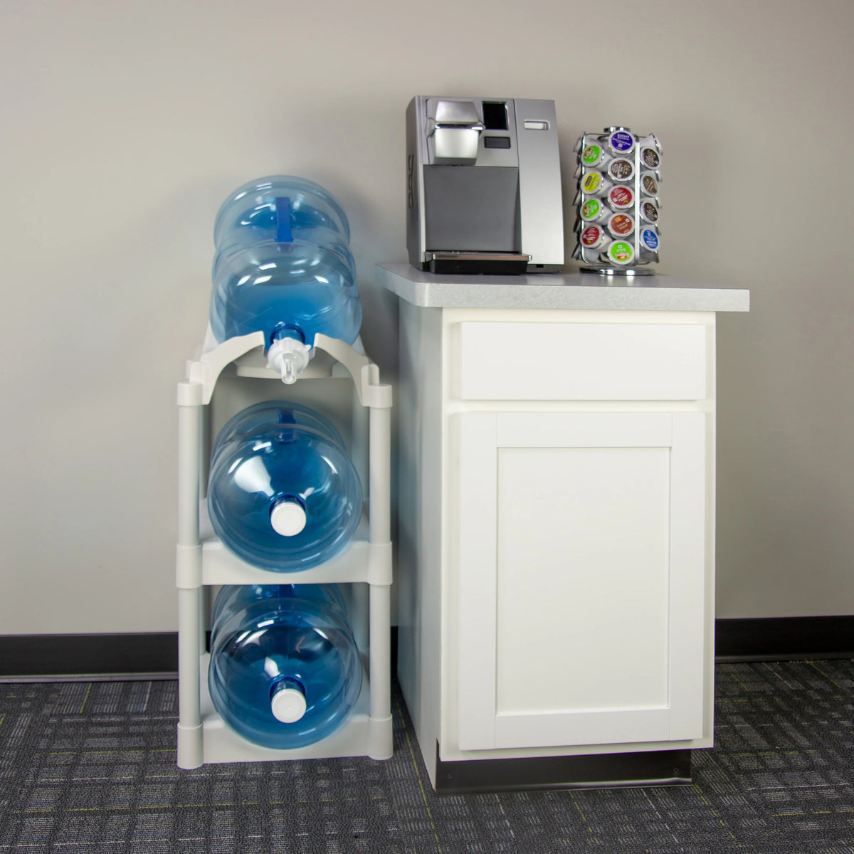 White Plastic Water Bottle Storage and Dispenser E7453