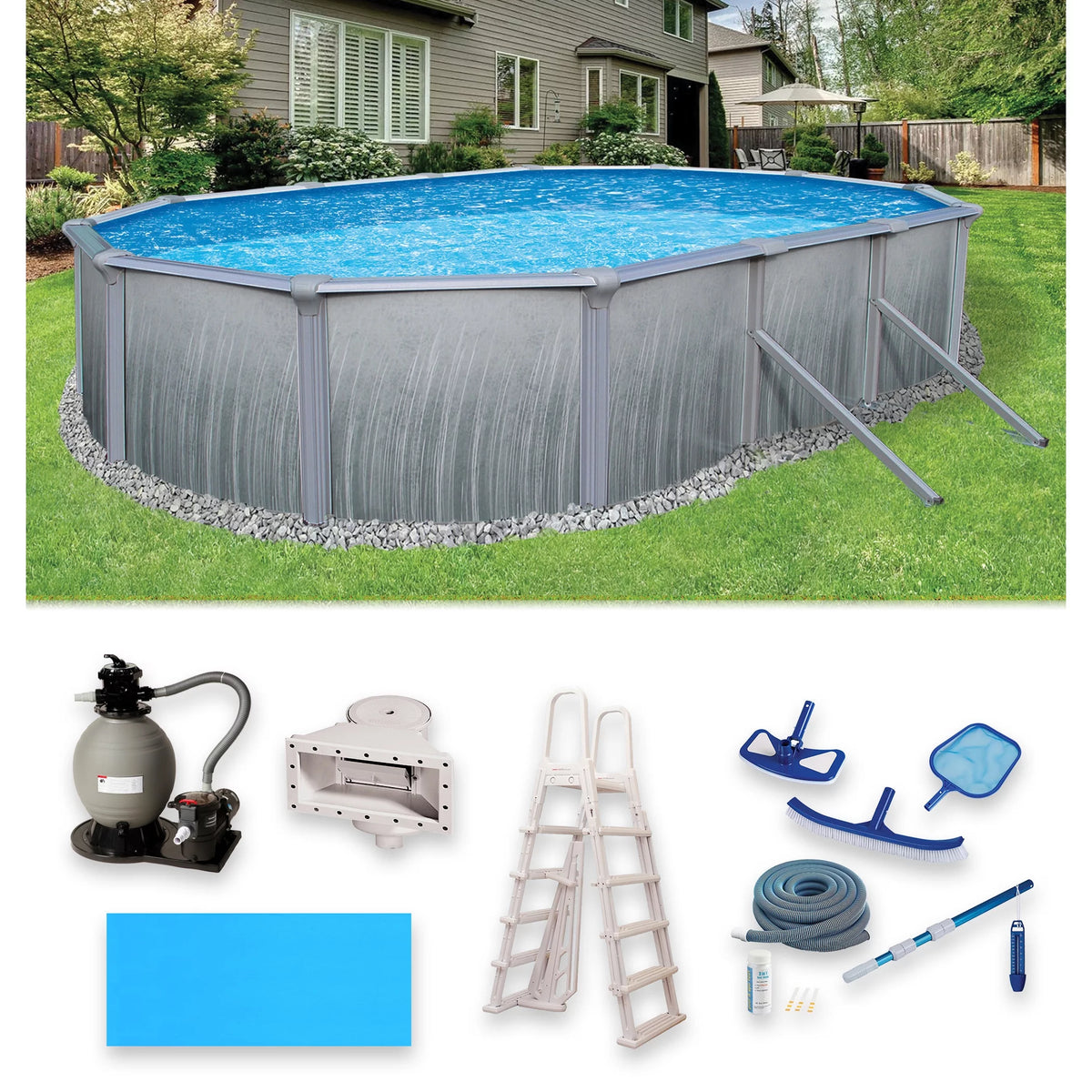 12-ft x 24-ft Oval 52-in Deep Metal Wall Swimming Pool R989216