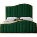 Solid Wood and Velvet King Bed in Green F415