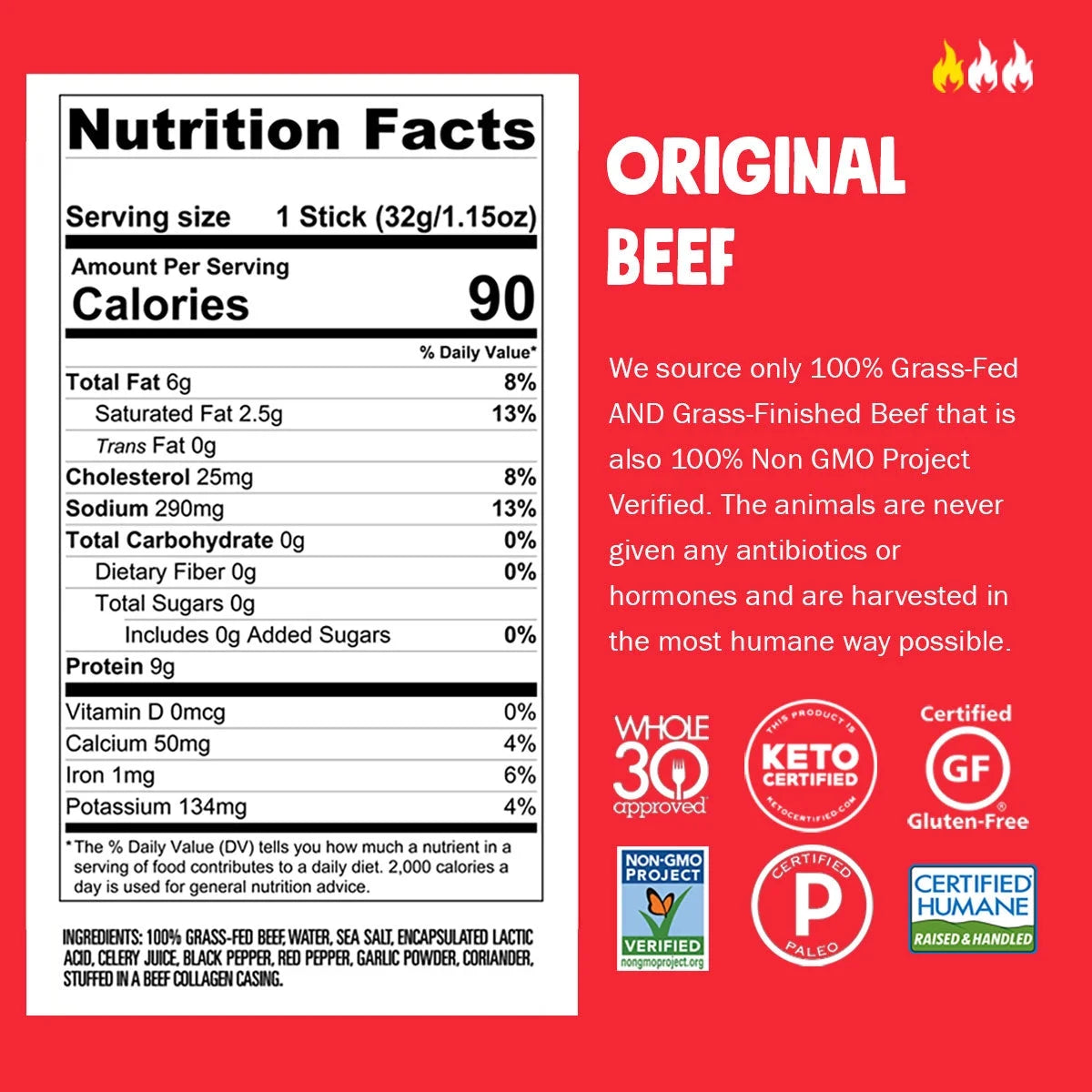 Original Beef Grass Fed Beef Jerky Sticks 10ct 1.15oz Z482