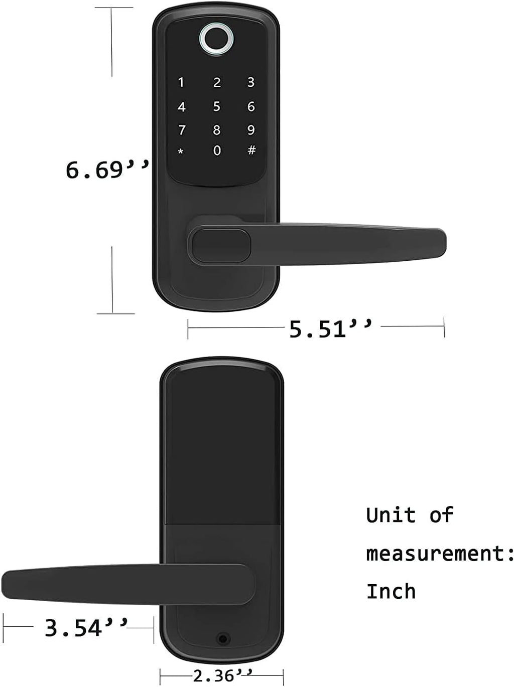 Keyless Entry Door Lock with Keypads, Fingerprint, Reversible Handle, Black, Pack of 2 Z64872