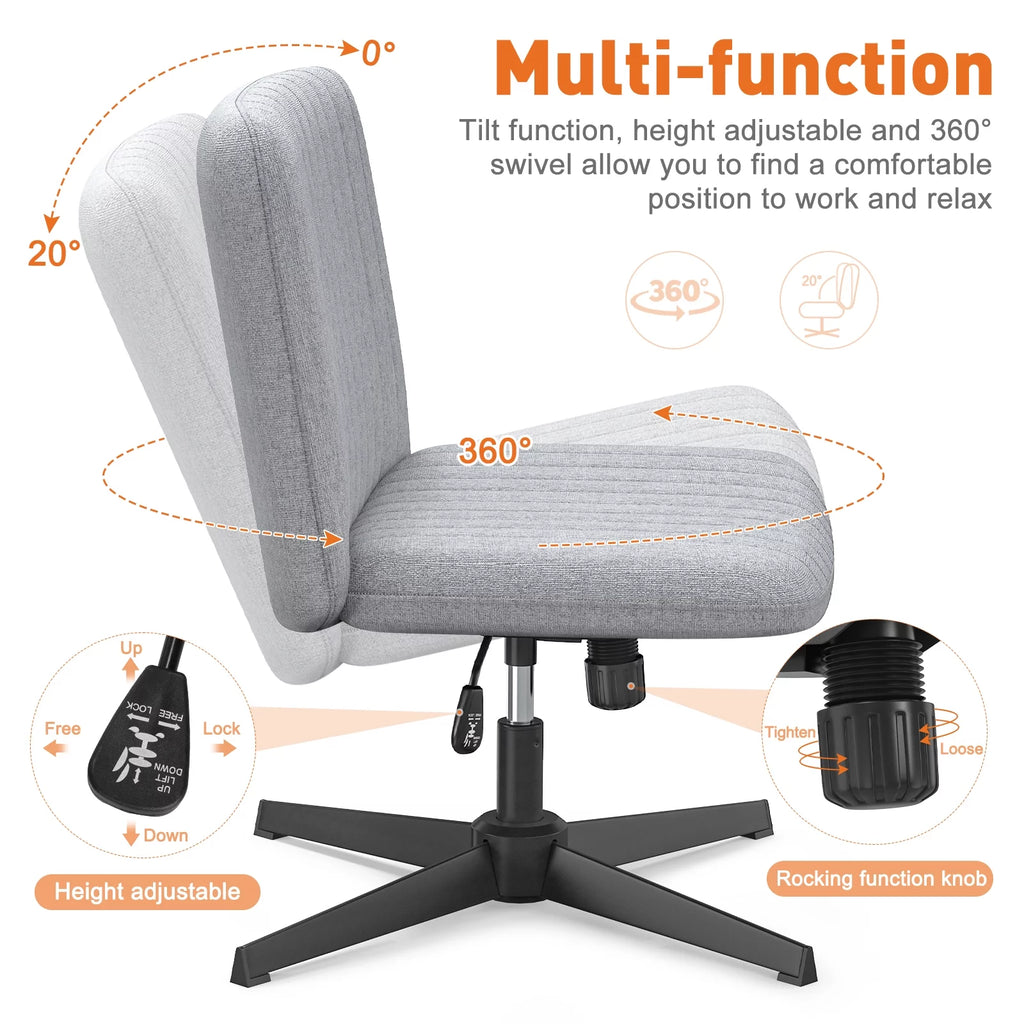 Cross Legged Armless Swivel Adjustable Fabric Office Chair G82693