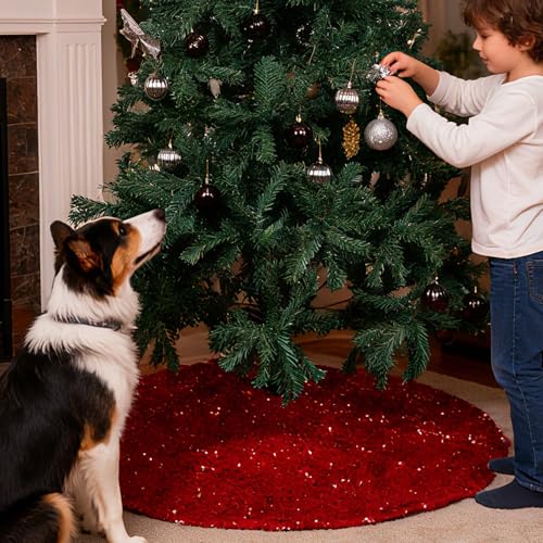 48 Inch Red Sequin Christmas Tree Skirt T834