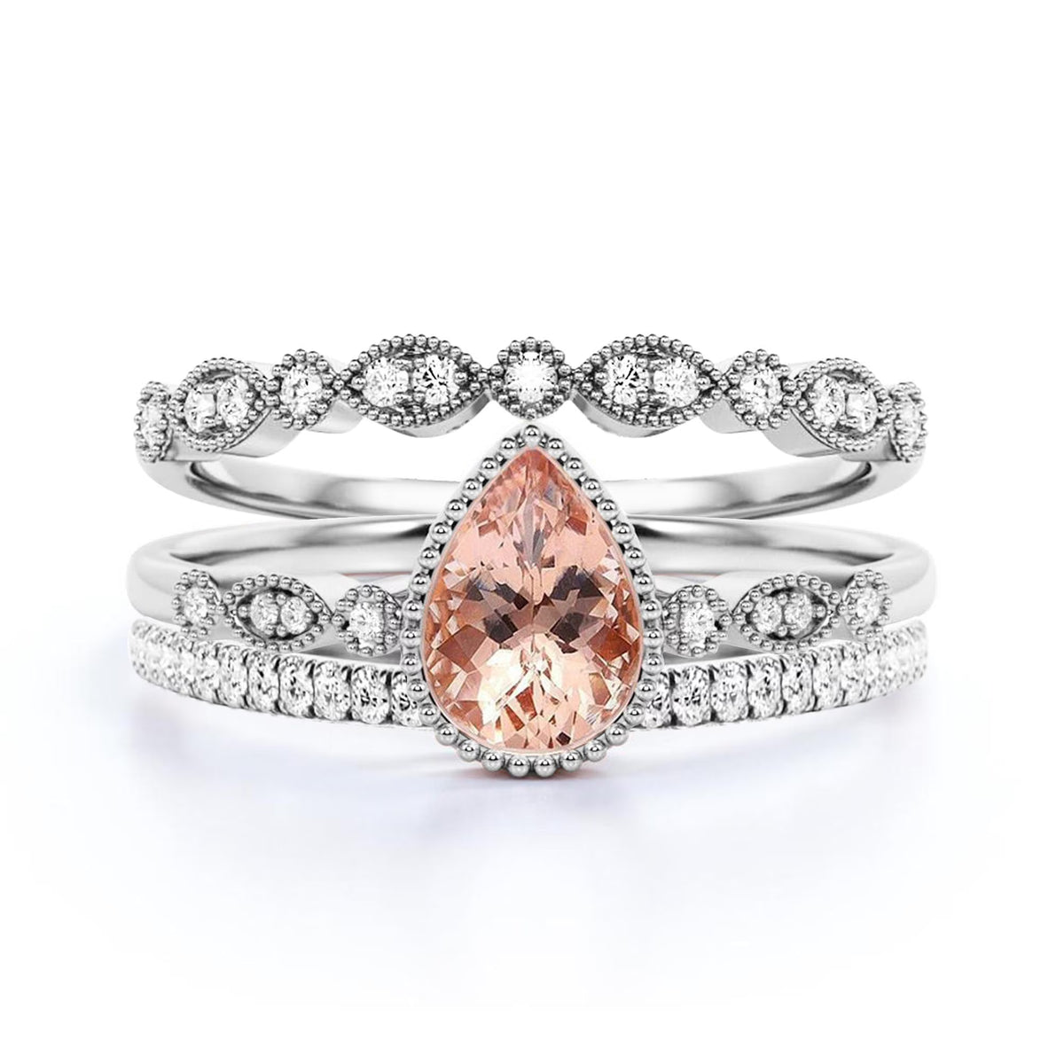 2.25 Carat Pear Cut Morganite And Diamond Moissanite Engagement Ring in 10k Solid White Gold X2497