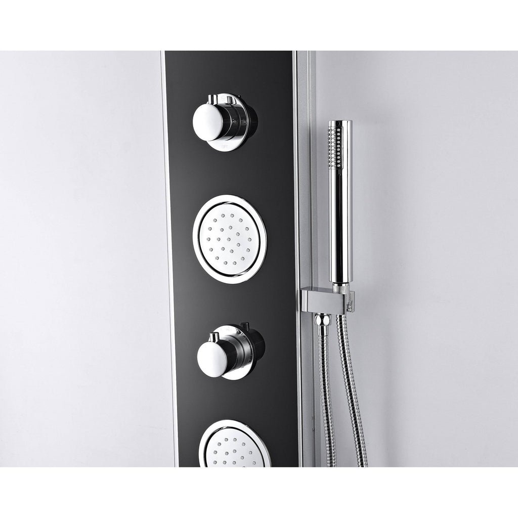 Black Full Body Shower Panel System with Rain Shower and Spray Wand O472