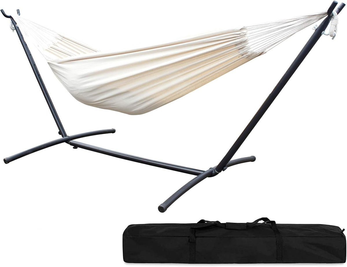 Double Hammock with Steel Stand 2 Person Heavy Duty 450lb Capacity Beige Pack of 2 J14461