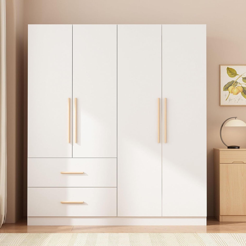 White 4-Door 2-Drawer Wood Wardrobe M546267