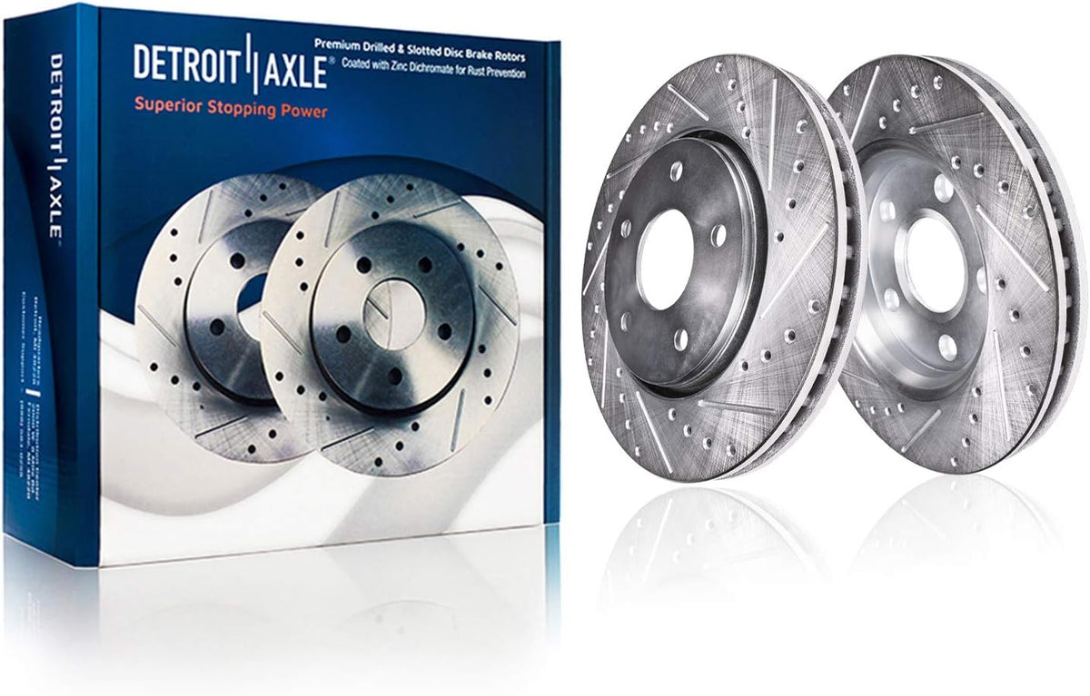Front Drilled & Slotted Rotors + Calipers + Ceramic Brake Pads 8pc Set R377386